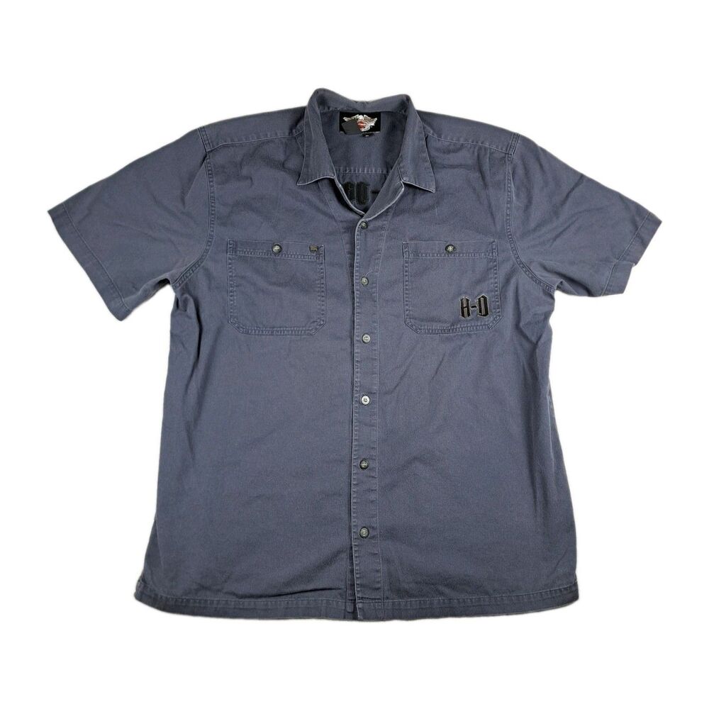 Vintage Harley-Davidson Work Shirt Mens XL Button Up Snap Collar Embroidered Y2K